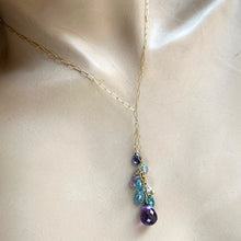 Load image into Gallery viewer, Purple &amp; Blue Colorblock Dangly Necklace
