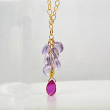 Load image into Gallery viewer, Lilac Amethyst cluster with Pink Sapphire Necklace
