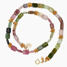 Load image into Gallery viewer, Watermelon Tourmaline Chicklet Gold Choker
