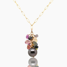 Load image into Gallery viewer, Sapphire with Black Tahitian Pearl Gold Necklace
