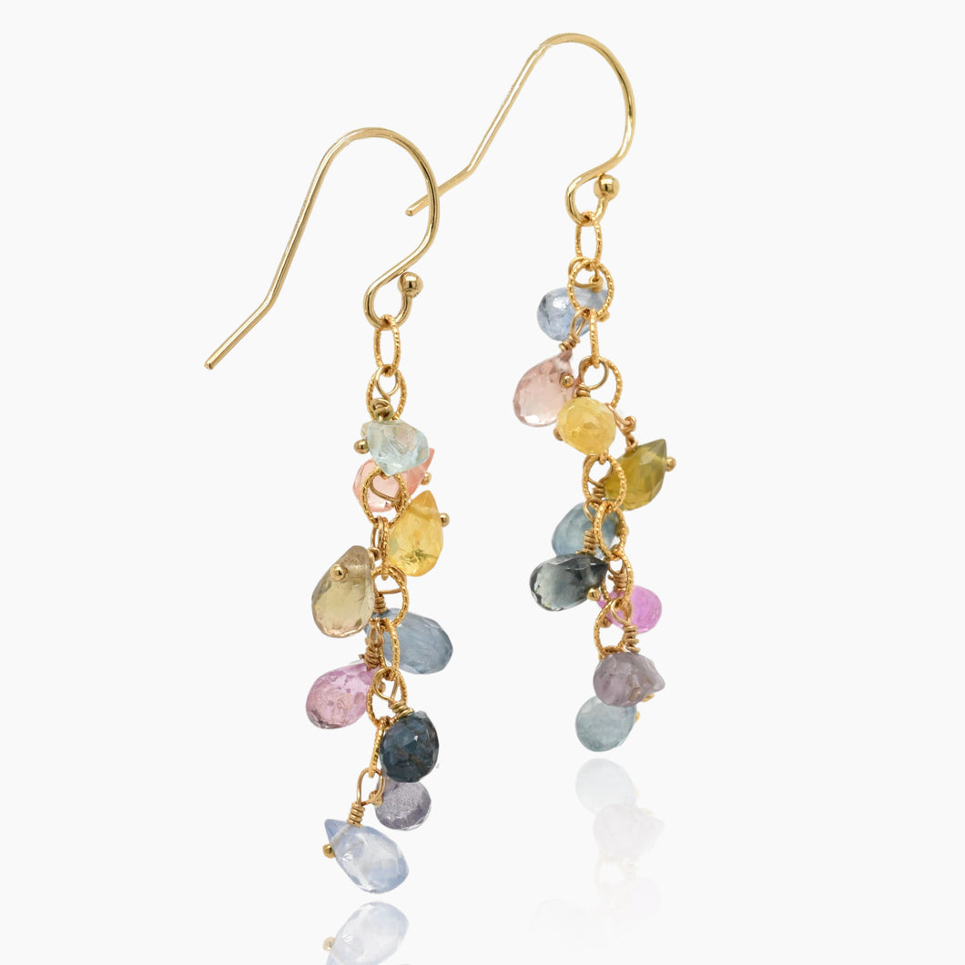 Multi Sapphire Chain Dangle Earrings