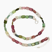 Load image into Gallery viewer, Watermelon Tourmaline Chicklet Silver Choker
