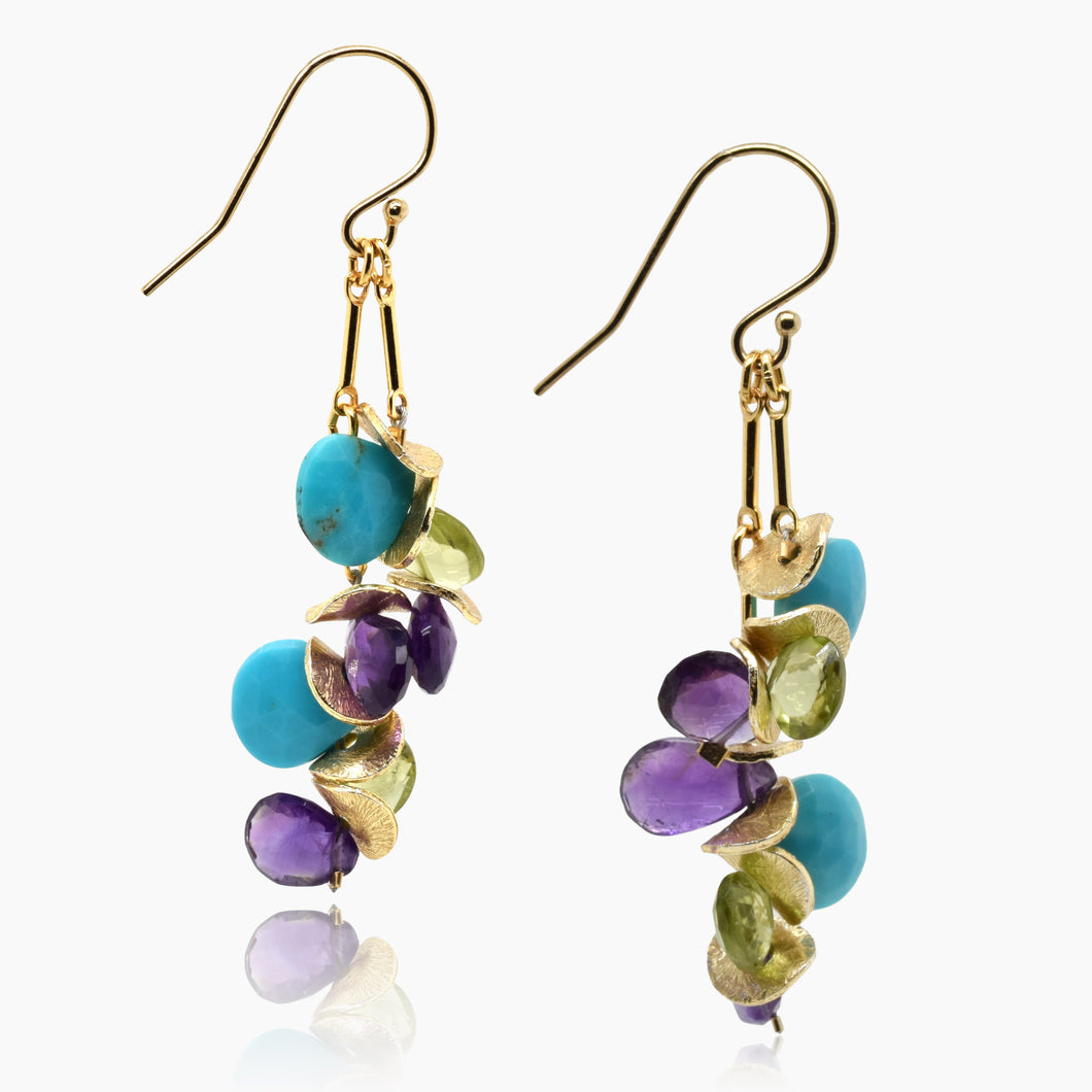 Signature Turquoise Peridot Amethyst Gold Earrings