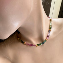 Load image into Gallery viewer, Watermelon Tourmaline Chicklet Gold Choker
