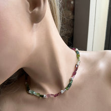 Load image into Gallery viewer, Watermelon Tourmaline Chicklet Silver Choker
