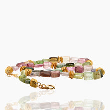 Load image into Gallery viewer, Watermelon Tourmaline Chicklet Gold Choker
