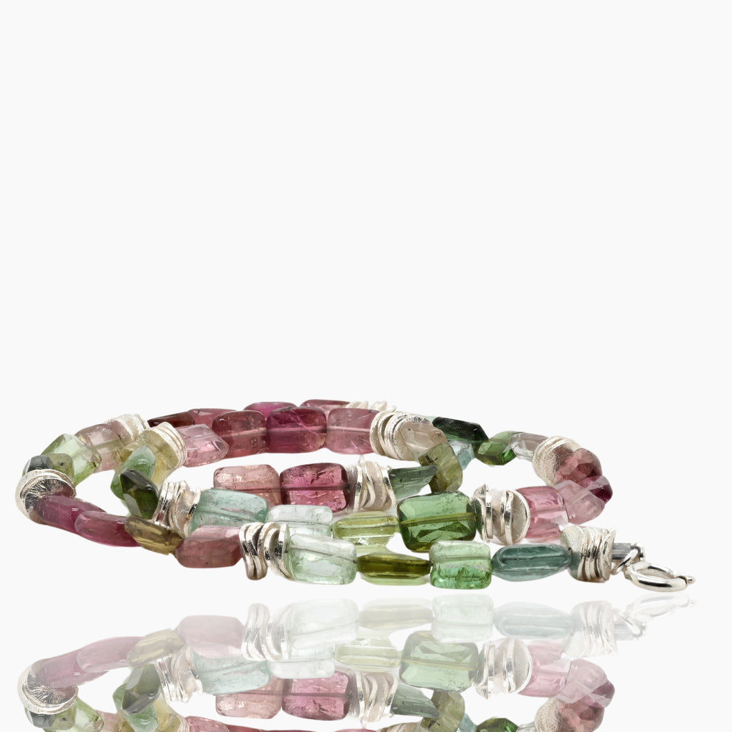 Watermelon Tourmaline Chicklet Silver Choker