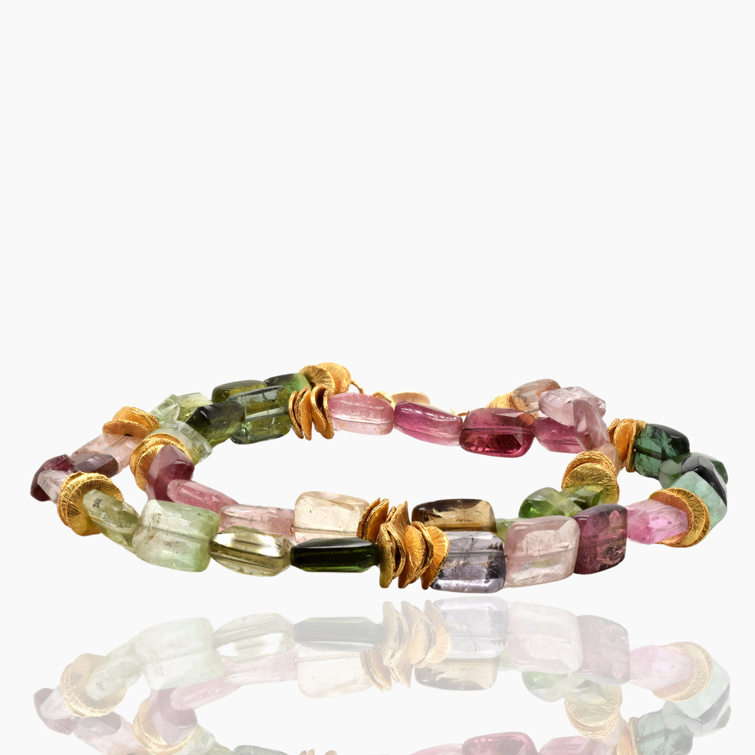 Watermelon Tourmaline Chicklet Gold Choker